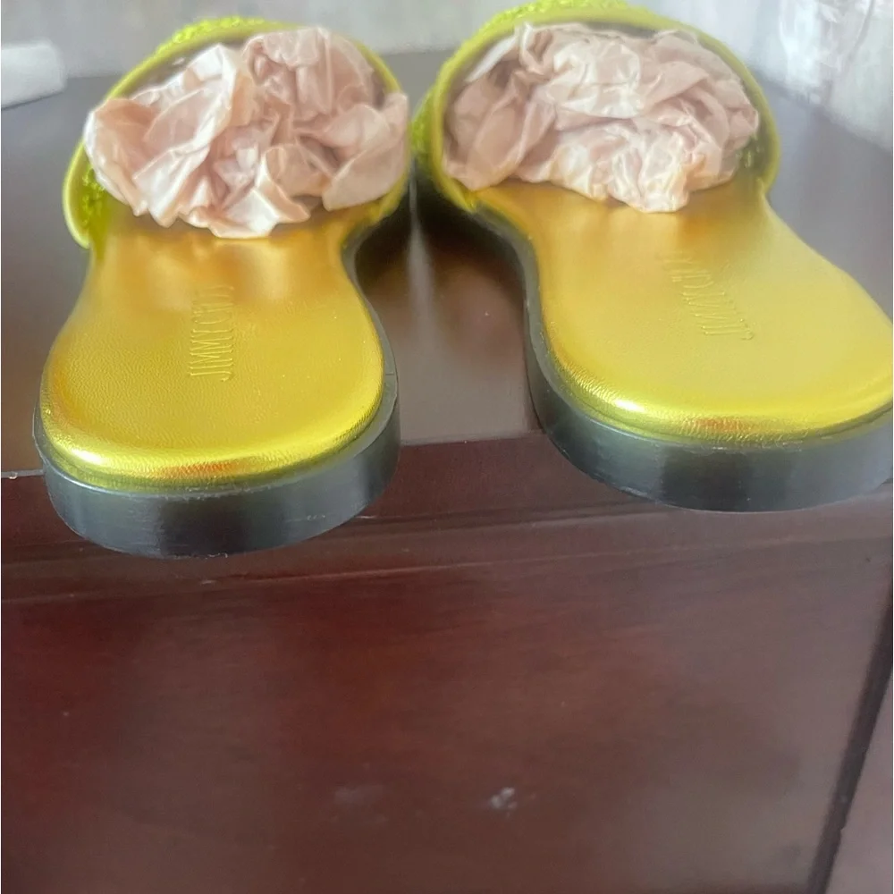 JIMMY CHOO MINEA ELECTRIC LIME RAFFIA SLIDES AND BOX NWT - Picture 8 of 15